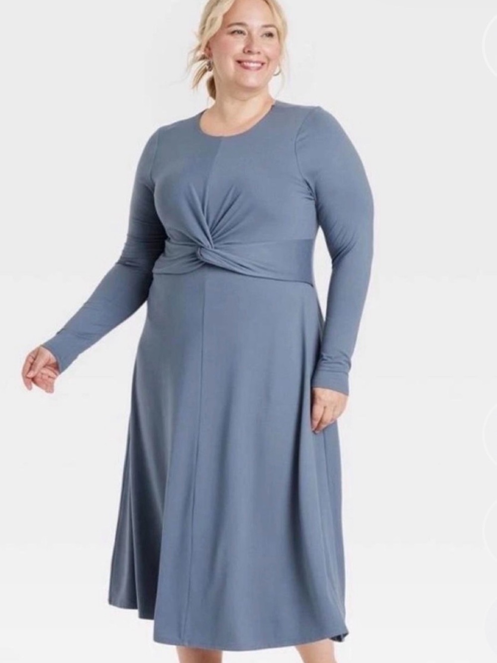 a new day Plus-Size Steel Blue Long Sleeve Twist-Front Maxi Dress